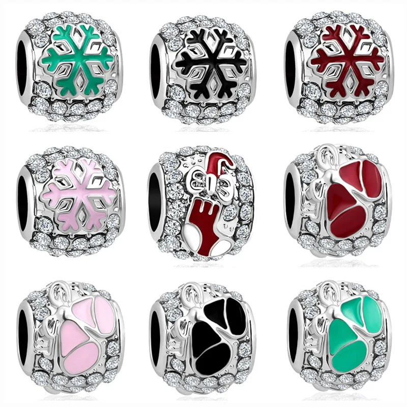

2019 new 1pc european christmas gift sock bell snowflake diy bead Fit Pandora Charms Bracelet original for women men F153