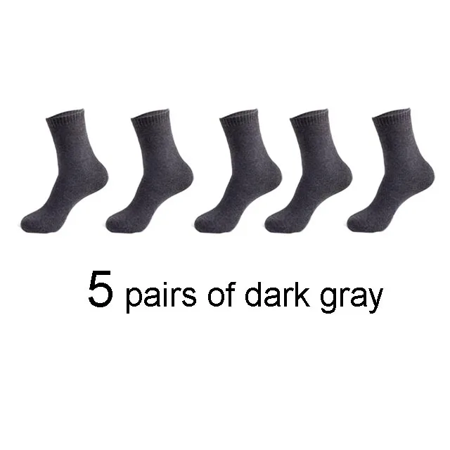 Autumn Winter Men's Warm Wool Socks Cotton Harajuku High Quality Black gray Casual Tube Men Dress Socks for men gift 5Pair - Цвет: 5 pairs dark gray