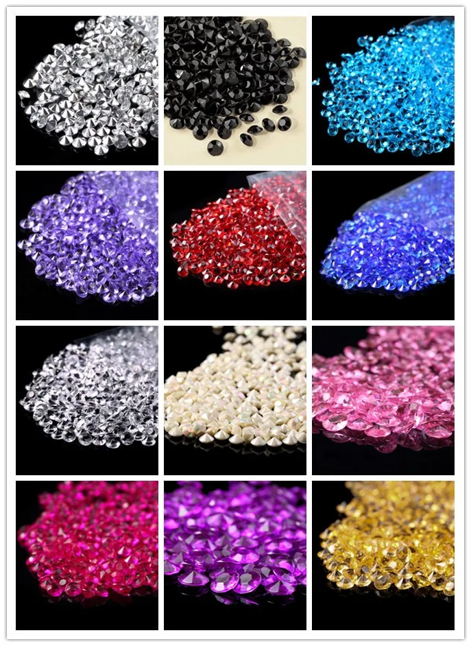 

10000 pcs / lot 13 Colors 6mm 1Carat Wedding Decoration Acrylic Scatter Table Crystals Diamonds Acrylic Diamond Crystal Confetti