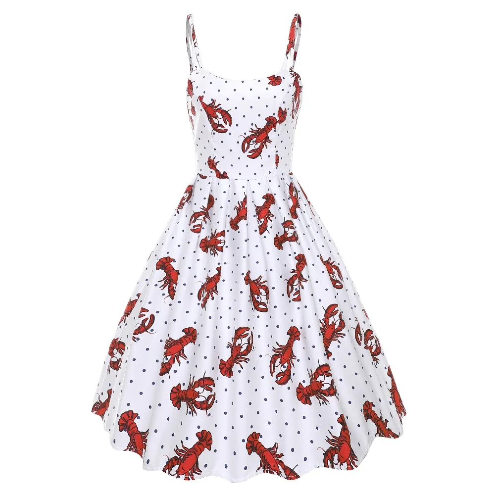 30 summer women vintage 50s pinup lobster polka dot print pleated