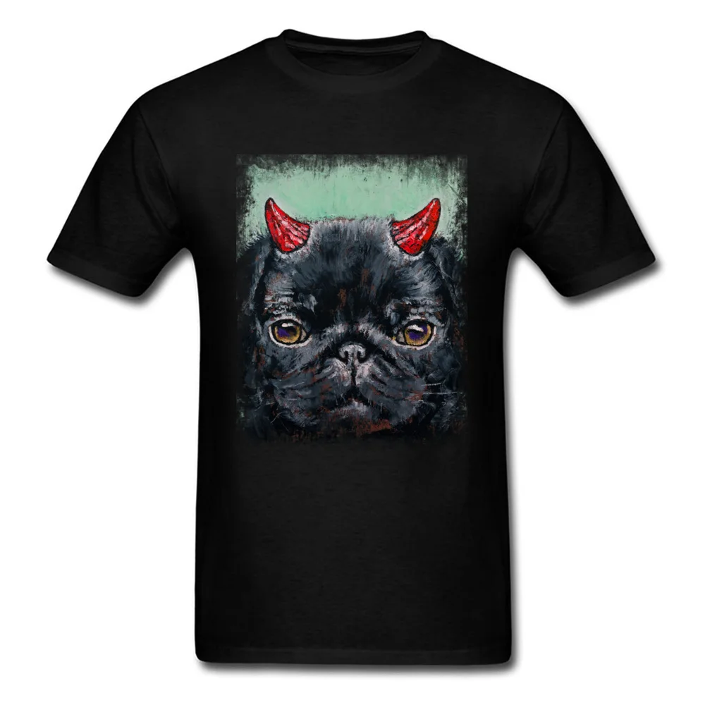 DEVIL PUG Crazy Tshirts for Adult Pure Cotton Thanksgiving Day Tops Tees Print Tshirts Short Sleeve 2018 New Round Neck DEVIL PUG black