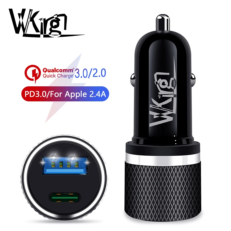 

VVKing 39W Car Quick charger Type-C PD 3.0 Fast Charge For iPhone Samsung Xiaomi Huawei Dual USB 2.4A Max Charging Phone Charger