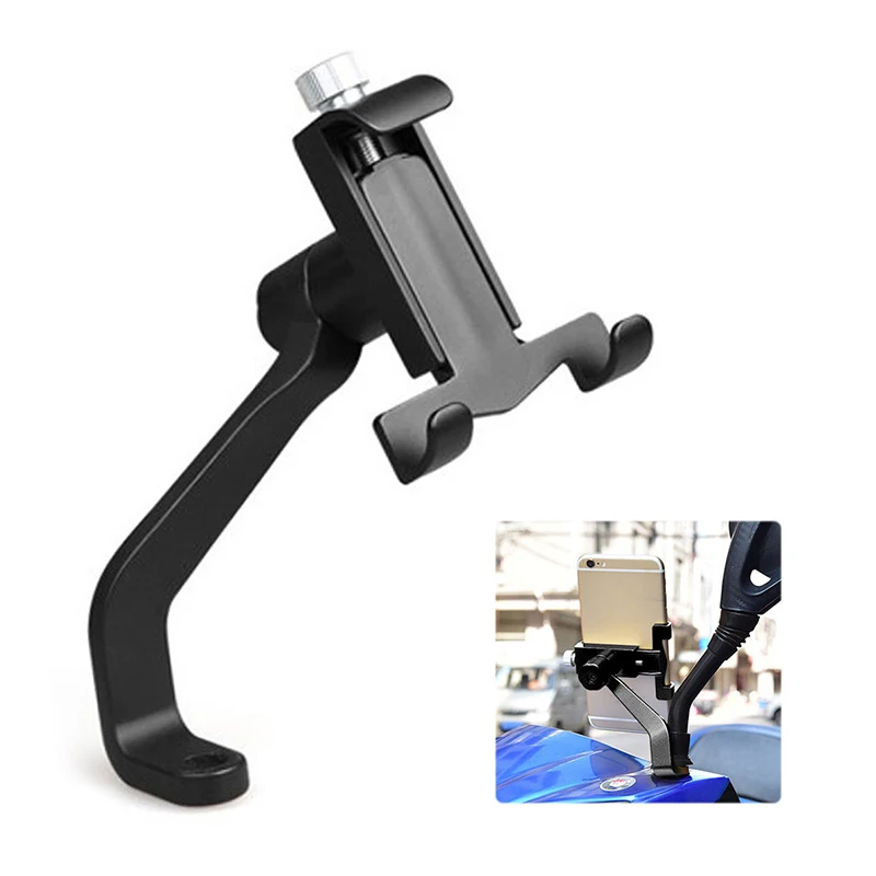 

Motorcycle Holder Aluminum Cellphone Mobile Rearview Mirror Stand Black Smartphone 16x6.5cm High Quality