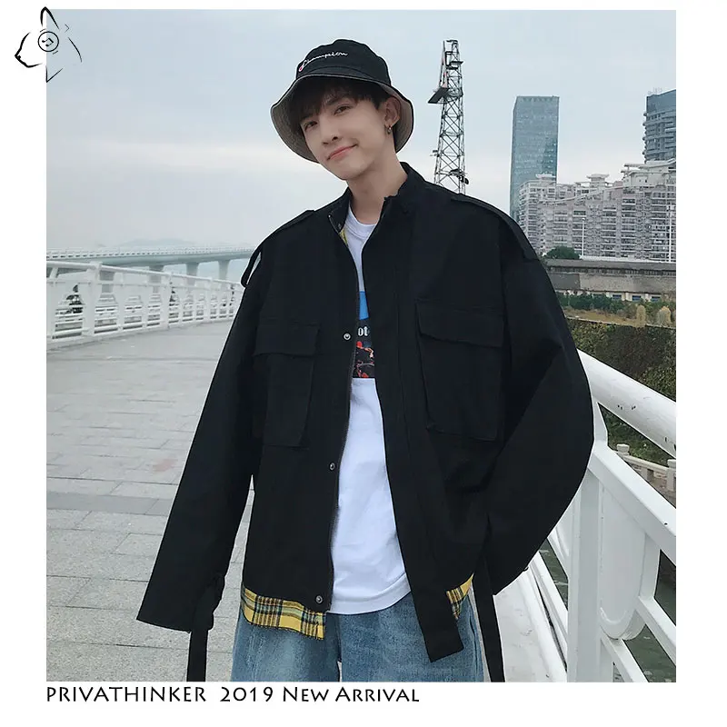 Privathinker Man Patchwork 2019 Casual Jackets Mens Safari Style Black Streetwear Jackets Male Autumn Hip Hop Jackets Plus Size