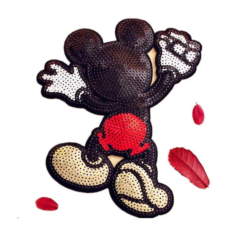 

1Pc Mickey Embroidered sequins Patch for Clothing Iron on Sew Applique Patch DIY Clothes Shoes Bags repair Patches large size
