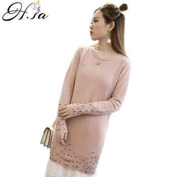 

H.SA Women Cheap Sweaters 2017 Autumn Winter New Long Sweater Pullover Beading Pull Jumpers Femme Fashion knitting casaco femino