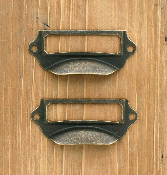 Antique Iron Label Frame Handle Card Holder Pull Drawer Cabinet Green Bronze Cup Pull Handle 69mmx29mm