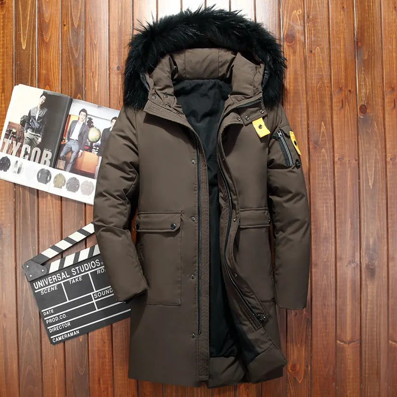 01 VSD Warm Winter Down Jacket Windproof Hooded Collar Men's Parka Male Big Coat Smart Casual Covered Button  (5)
