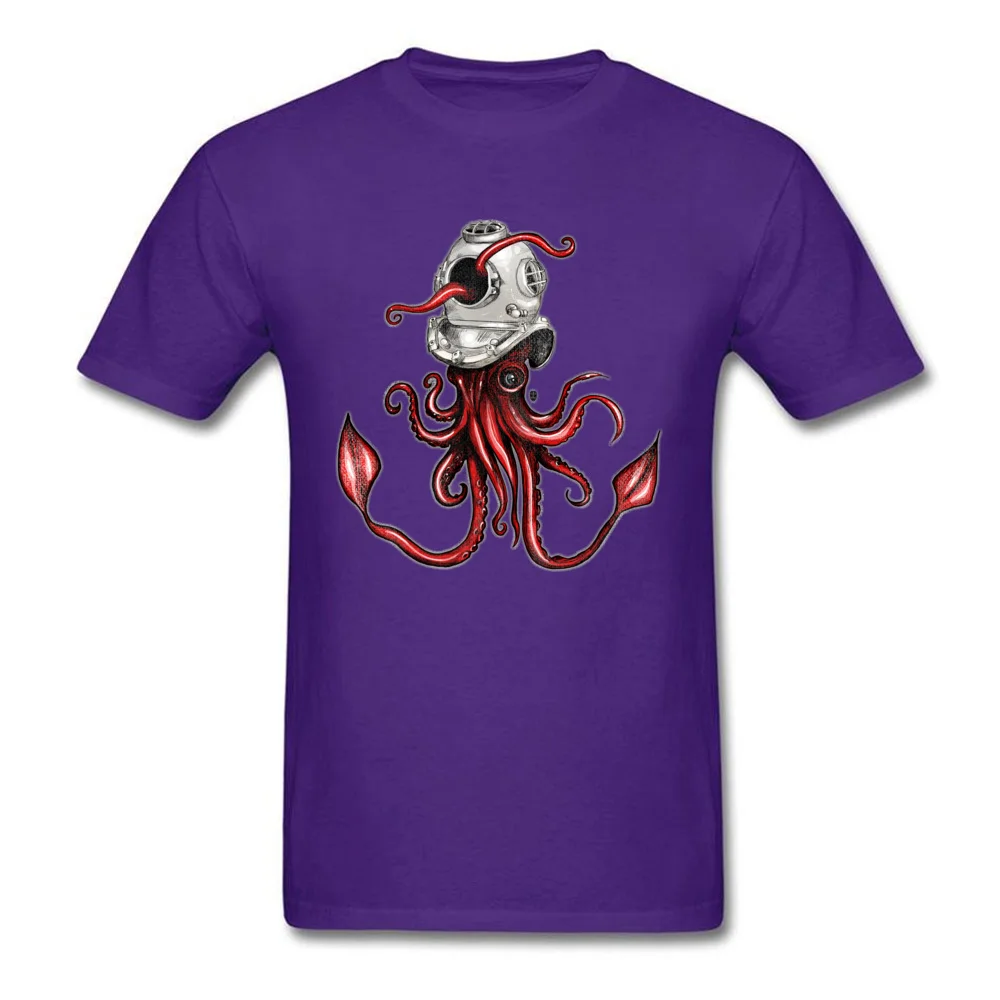 Squid with Diving Helmet 100% Cotton Boy Short Sleeve Tees Print Summer Fall Top T-shirts 3D Printed T-shirts Latest Crew Neck Squid with Diving Helmet purple