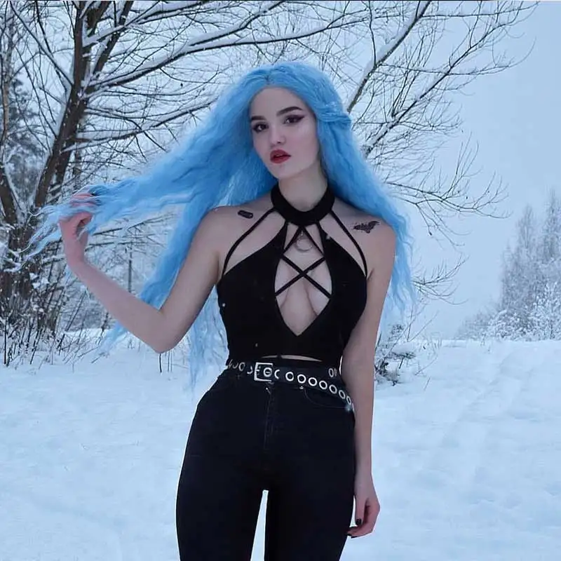 

2019 Summer Women Black Punk Crop Top Choker Halter Sexy Gothic Hollow Cami Top Clubwear Street Crochet Warp Tank Top Crochet