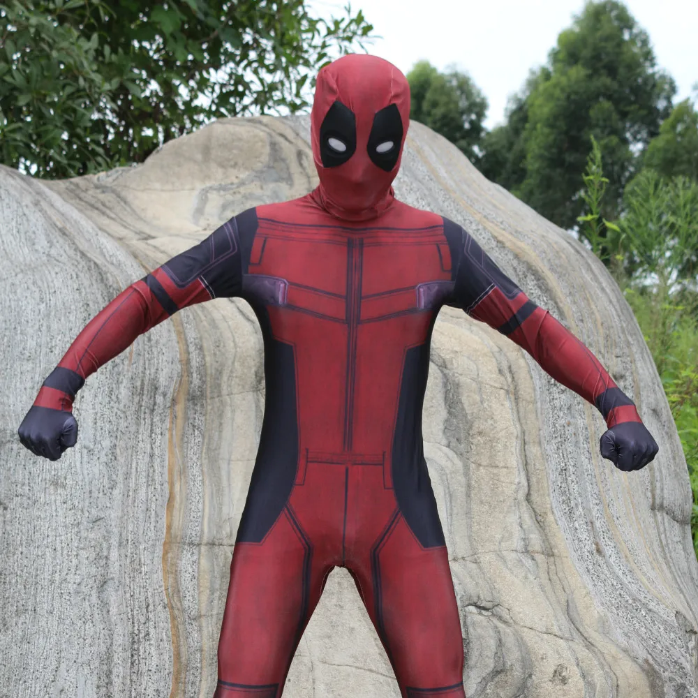 24 hrs odeslané muži 3D Deadpool Cosplay kostým Spandex Lycra Jumpsuit Bodysuit s pokrývky hlavy Muži Halloween Deadpool kostýmy