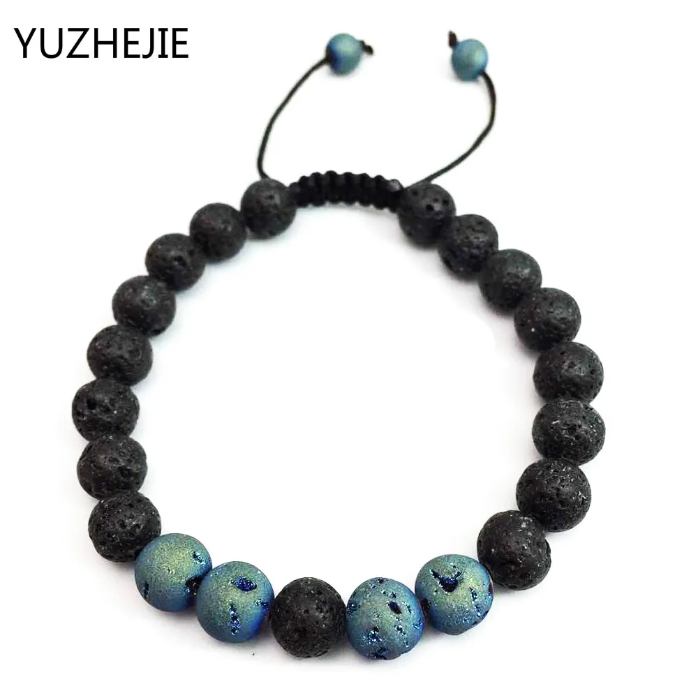 

YUZHEJIE 2018 Muti-color Mens Bracelets Black lava stone tiger eyes Beads Bracelet For Women Reiki Prayer Yoga Bracelet Stones