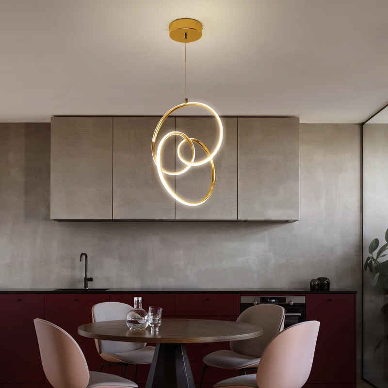 

Golden pendant light Led processing lamp Nordic modern minimalist restaurant lamp intertwined round aluminum acrylic lighting