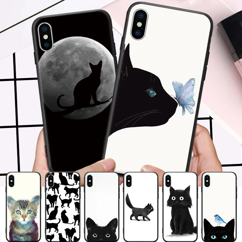 

Particular Amiable Black cat Pattern For iPhone 5 5S SE 6 6S 7 8 Plus X XR XS Max Hard Phone Case