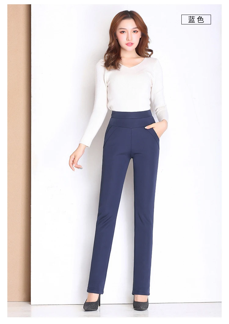 Женские утолщенные теплые бархатные эластичные штаны с высокой талией, облегающие зимние брюки, одноцветные, с подкладкой, двухслойные, размера плюс, эластичная лента