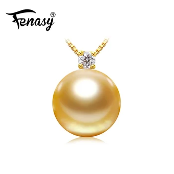 

FENASY 18K Gold Pendant Gold Pearl Jewelry 9-10mm Round Southsea Pearl Bohemian Pendants Send S925 Silver Necklace For Love