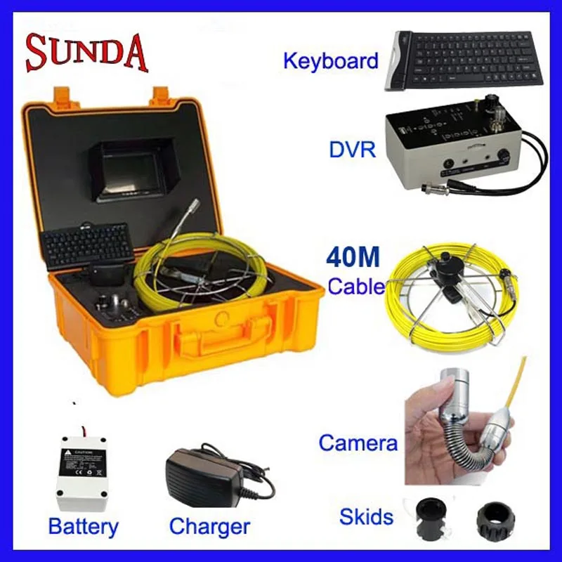 

FREE SHIPPING sewer pipe inspection camera system 40meter cable 12pcs led lights dvr video recording keyboard function IP68