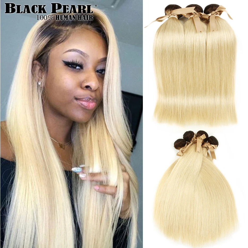 

Black Pearl Dark Root Honey Blonde Ombre Bundles TT4/613 Brazilian Straight Hair 613 Bundles 100g Remy Human Hair Extensions