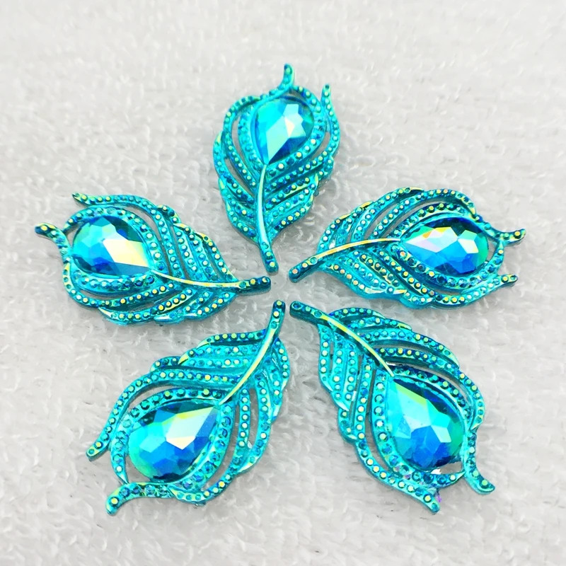 

New 10pcs 20*38mm Cute Silver Bling AB Leaf Flatback button Cabochon Appliques/Wedding Decoration Craft