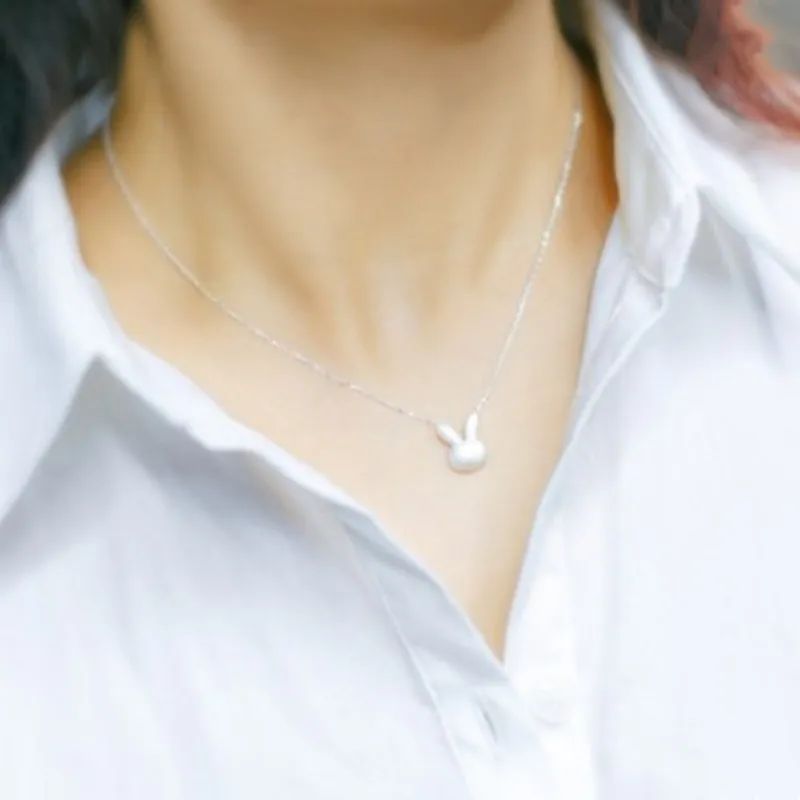 

RYOUCUTE Fashion 925 Sterling Silver Jewelry Long Chain Korean Rabbit Ear Necklaces For Women Wedding Kolye Collares Bijoux