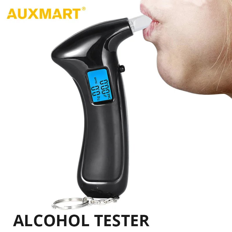 AUXMART المهنية الرقمية الكحول اختبار التنفس المحمولة دقيقة LED LCD فاحص نسبة الكحول في النفس وقوف السيارات في الجسم