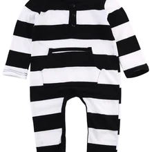 Детский комбинезон в полоску с длинными рукавами и круглым вырезом для маленьких мальчиков и девочек; хлопковая одежда для новорожденных; От 0 до 3 лет