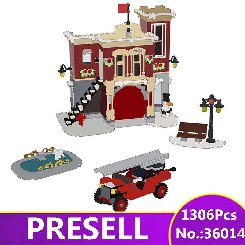

LEPIN 36014 1306Pcs Winter Village Fire Station Set Building Blocks Bricks Assembly Kids Toys DHL Birthday Christmas Gifts 10263