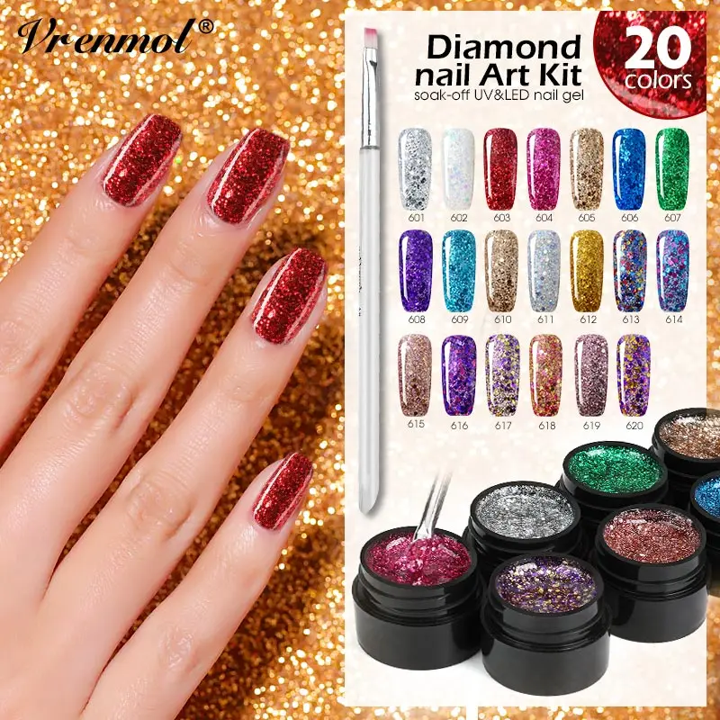 

Vrenmol UV Gel Manicure Hybrid Nails Nail Tip Crystal Gum Jelly Poly Gel 20 Glitter 3D Diamond Nail Art Kit