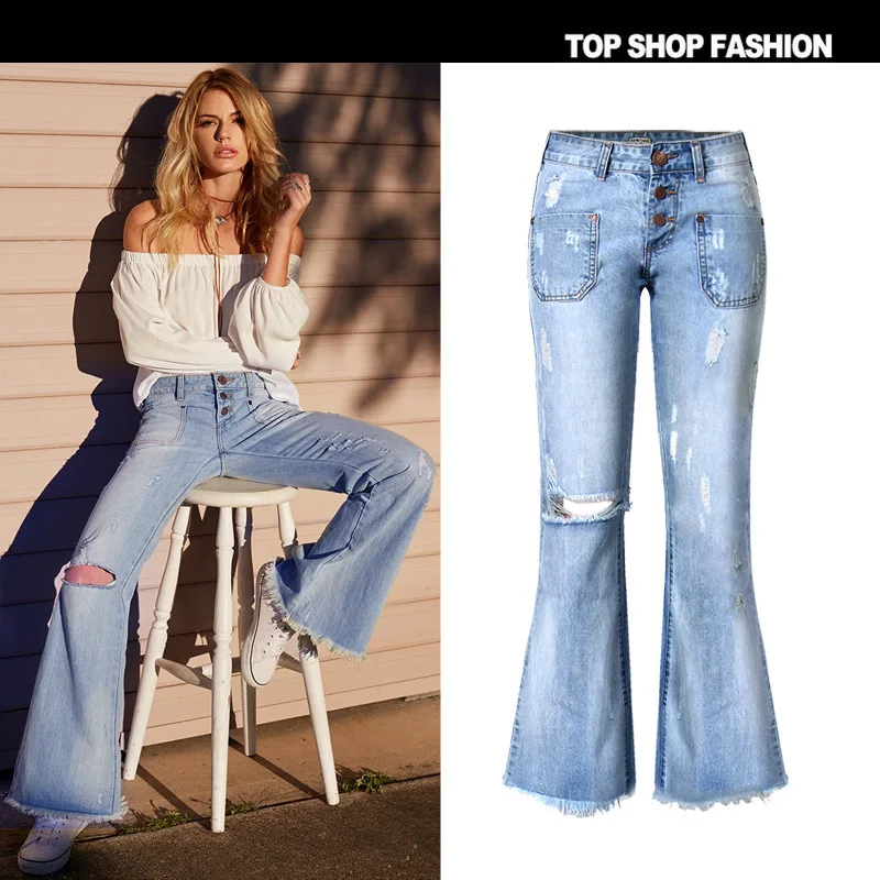 Women Best Quality High Waist Denim Wide Leg Flare Jeans