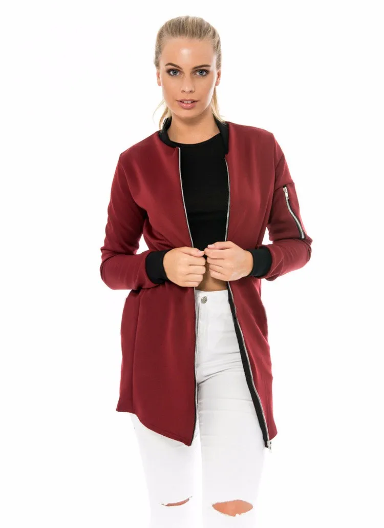 Women basic jackets coats 2016 fashion medium-long zipper jackets autumn lady Slim Winter jacket women coat long sleeve A787 d