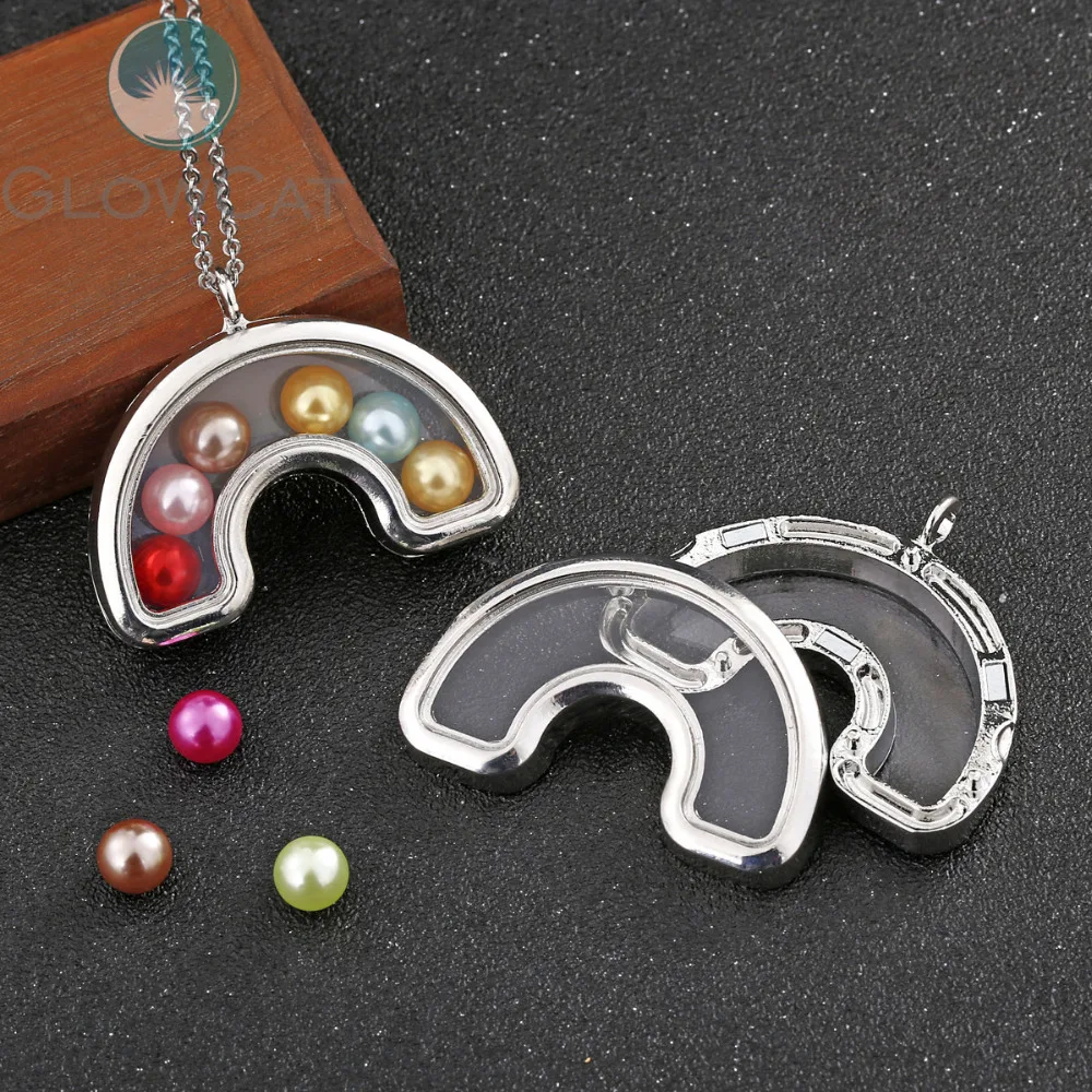 Silver Rainbow Glass Locket Necklace Beads Pearl Can open Memory Photo Pendant | Украшения и аксессуары
