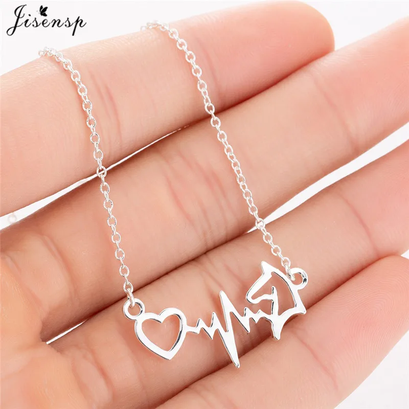 

Jisensp New Boho Women Electrocardiogram ECG Horse Head Pendant Necklace Fashion Jewelry Necklaces Kolye Bijoux Collares