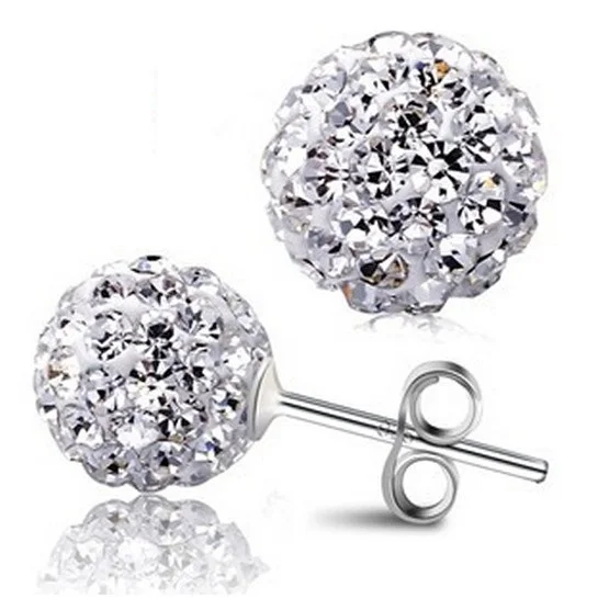 Fashion 925 Silver Rose Gold Full Diamond Circle Square Crystal Ear Stud Earring