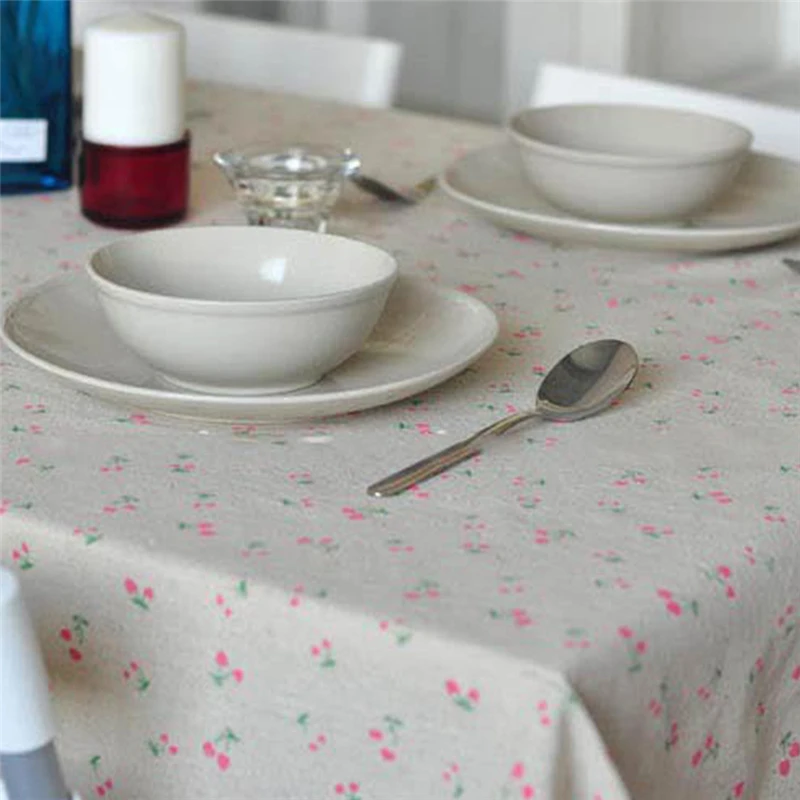 

Linen Table Cloth Country Style Flower Print Multifunctional Rectangle Table Cover Tablecloth with Lace Edge