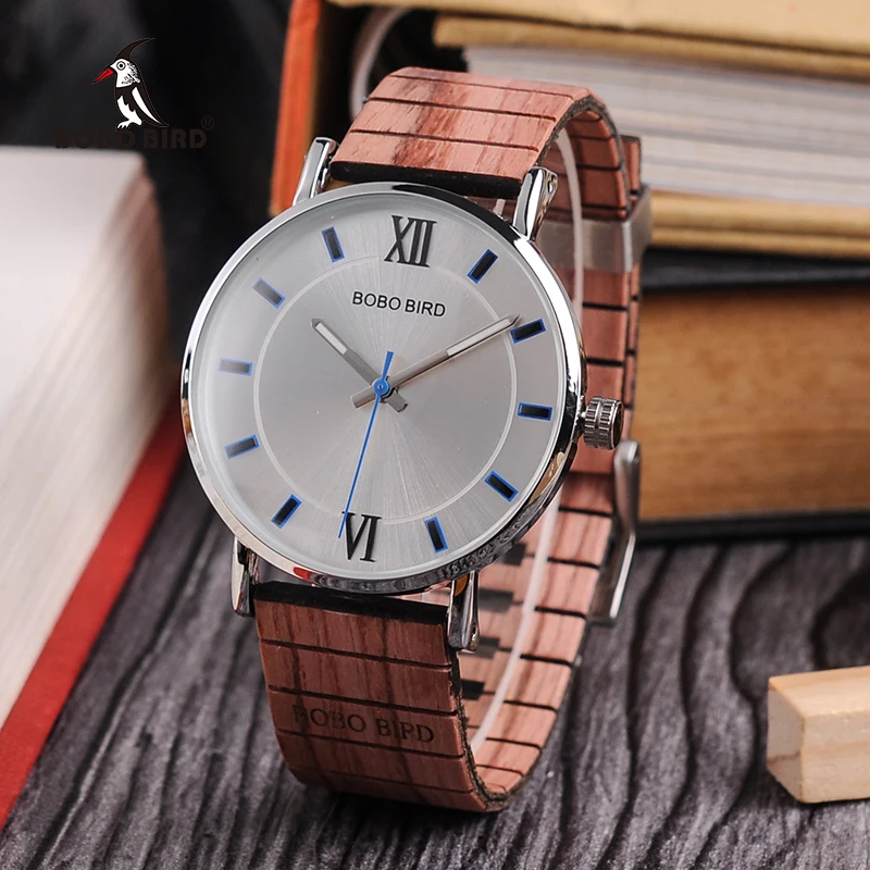 Comprar BOBO BIRD hombres Ultra delgada caso de plata clásico reloj de cuarzo Dial con especial banda de madera en caja de regalo