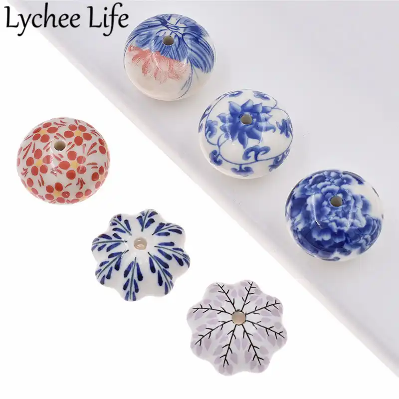 Blue And White Porcelain Drawing Pull Handle Peony Shape White Porcelain Drawing Pull Handle