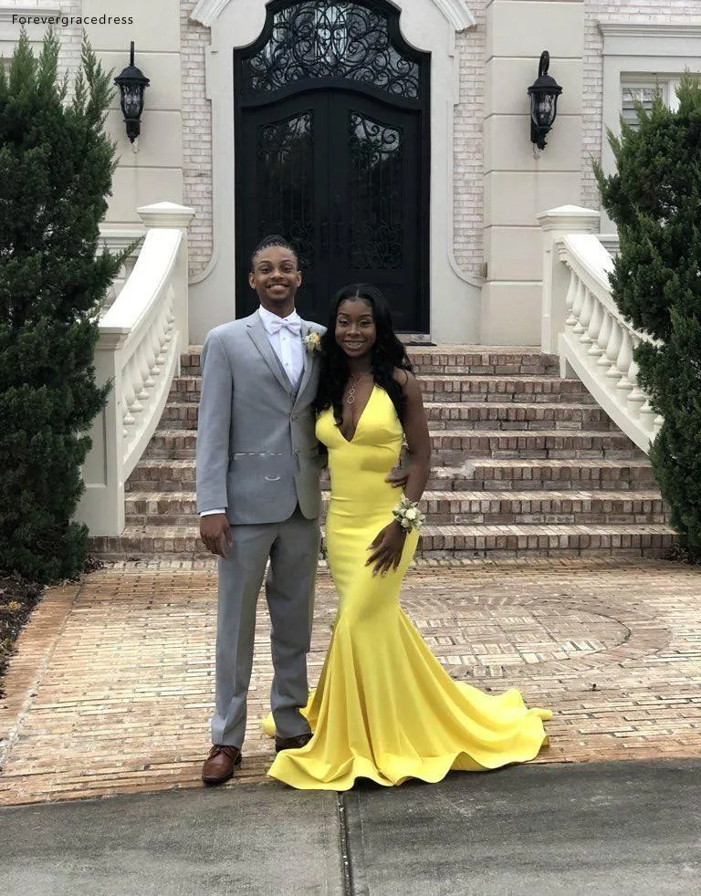 Yellow Color Mermaid Long Prom Dresses 