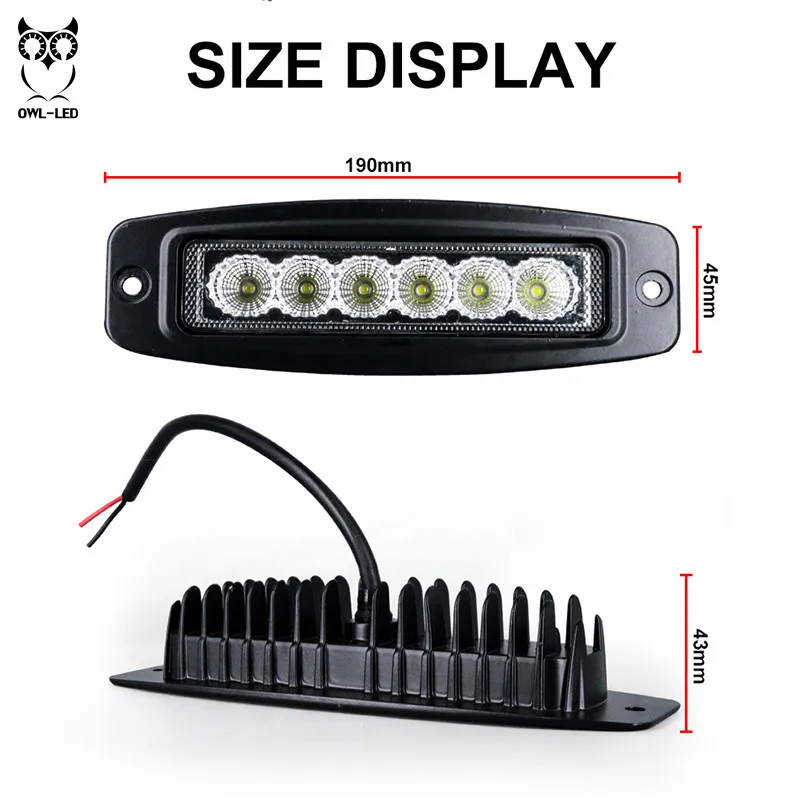 

18W 12V LED Work Light Bar Flood Beam Light Driving Fog Lamp Offroad LED Car Light for Jeep Ford Toyota SUV 6000K M06