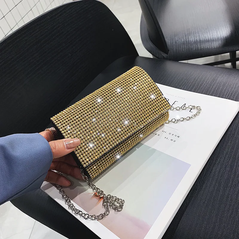 

2019 NEW Rhinestones Clutch Diamonds Beaded Metal Evening Bags Chain Shoulder Messenger Purse Evening Bags For Wedding Bag