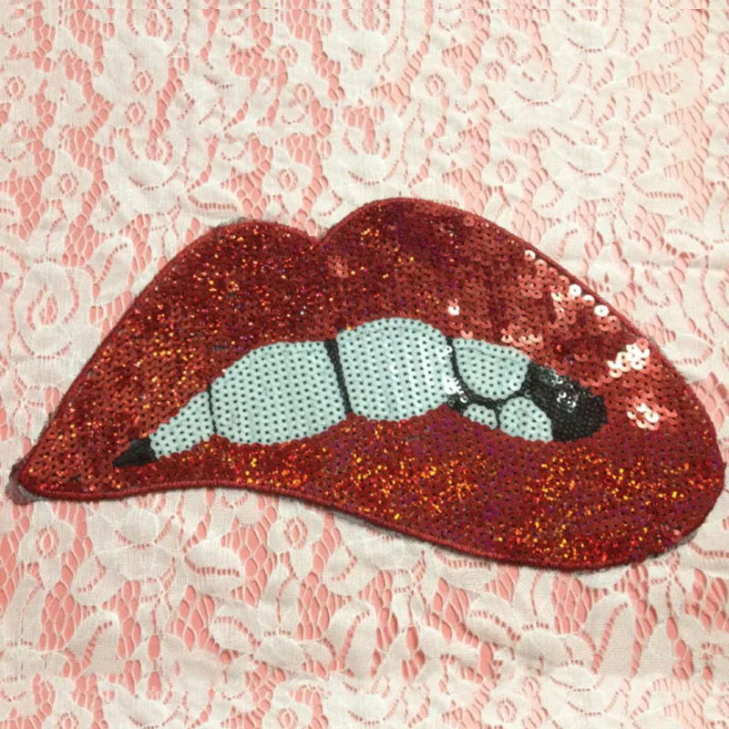 20шт куртка с рисунком губ Блестящий патчи вышитый блёстками патч для одежды бордадо Байкер нагрудный знак Аппликации лоскутное DIY