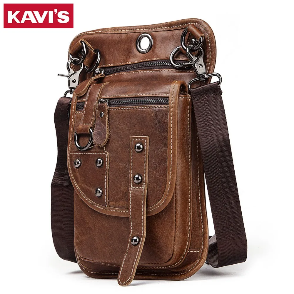 

KAVIS Crazy Horse 100% Cow Genuine Leather Messenger Bag Men Shoulder Crossbody Handbag Chest Bag for Male Real Small Slim