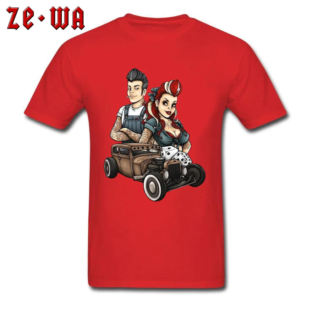 rockabill T Shirt for Men Custom VALENTINE DAY Tops T Shirt Short Sleeve Funny Design Tops T Shirt Crewneck All Cotton rockabill red