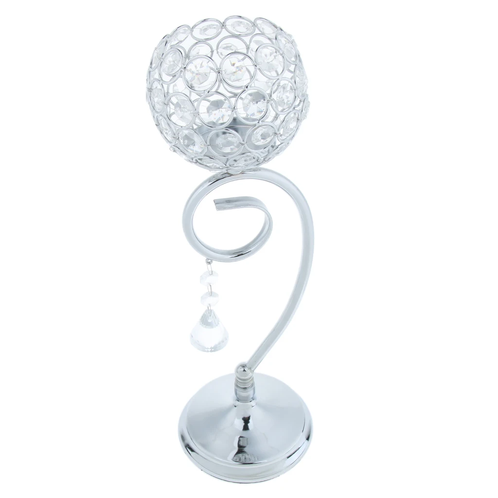 Crystal Effect Tea Light Candle Holder Globe Bowl Wedding Table Top Votive Lighting Fixtures Silver 35cm 2-set	