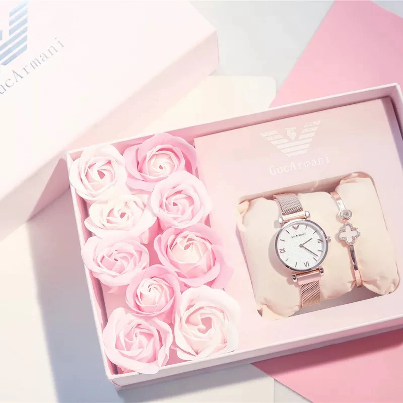 

Women Watch Bracelet Rose Sets Gift Box Star Dial Quartz Female Watch Pink Romantic Valentine's day Birthday Mother's Day Gifts