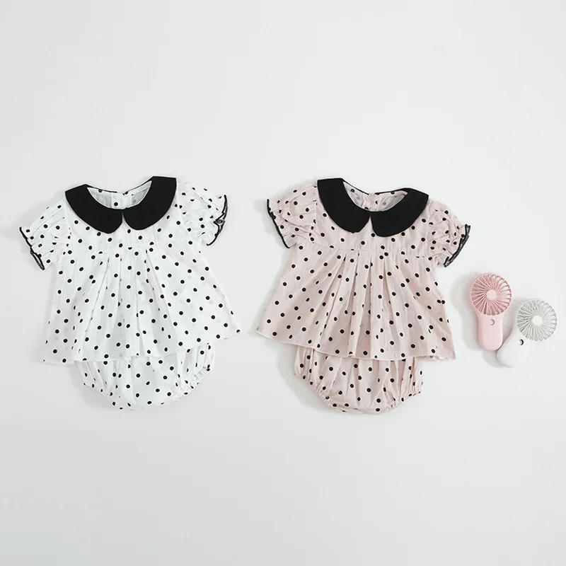 Summer New Arrival cute suit round collar puff sleeve two - pieces polka dots | Мать и ребенок