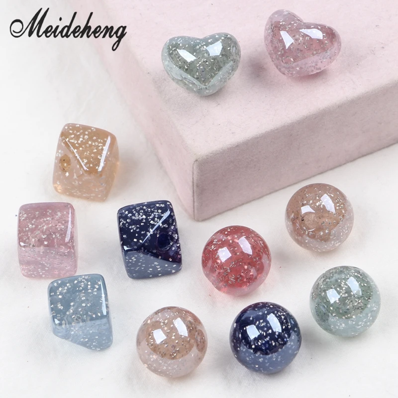 

20pcs Acrylic High-quality Jelly Silver powder Colorful Square,Ball,Love beads DIY Hair rope Handmade Slime Popular Collocation