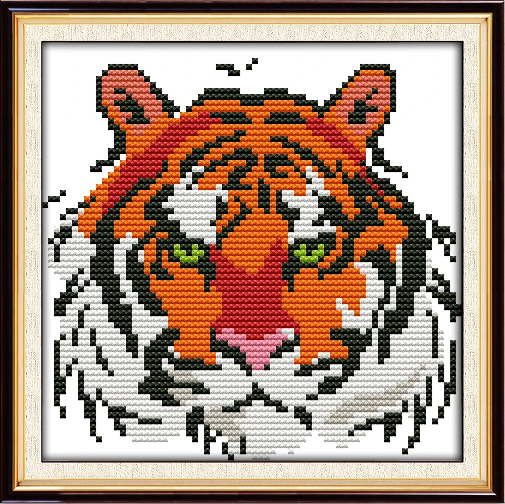 Tiger (2) cross stitch kit DMC color cotton thread 14ct 11ct count