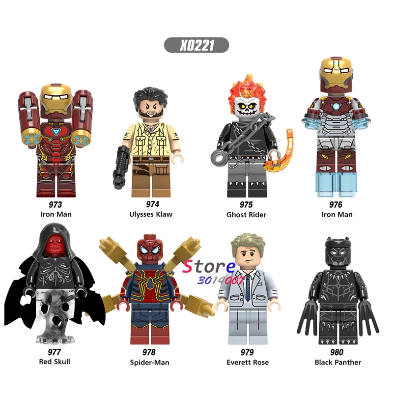 

Single Iron Man Spiderman Black Panther Ulysses Klaw Ghost Rider Red Skull Everett Rose building blocks toy for children