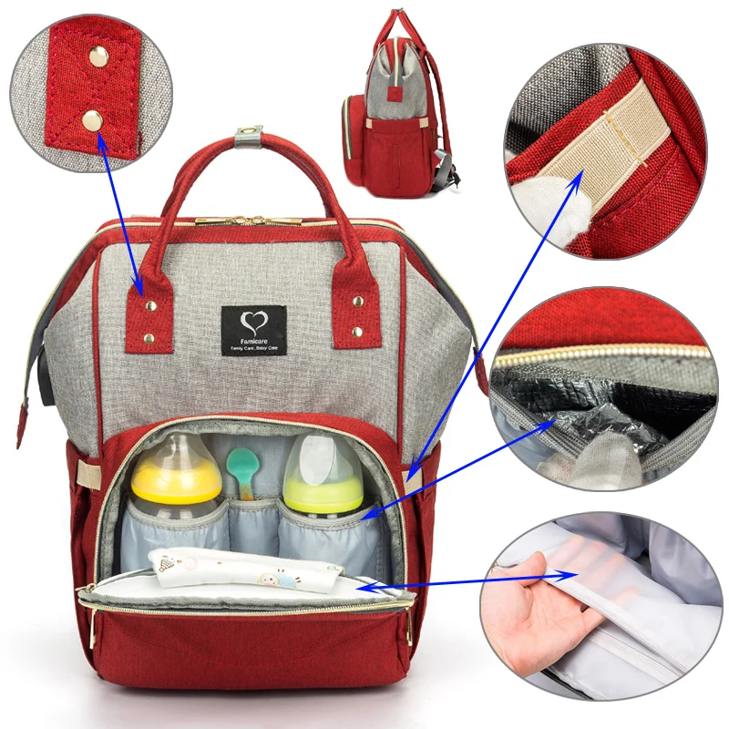  Diaper Bag Backpack USB Earphone Interface Nappy Bag Waterproof Maternity Travel Designer Nursing B - 33002261728