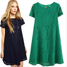 New big yards ladies dress in summer Loose short-sleeved hollow-out kaleidoscope style lace women dress 5 Colors S-4XL